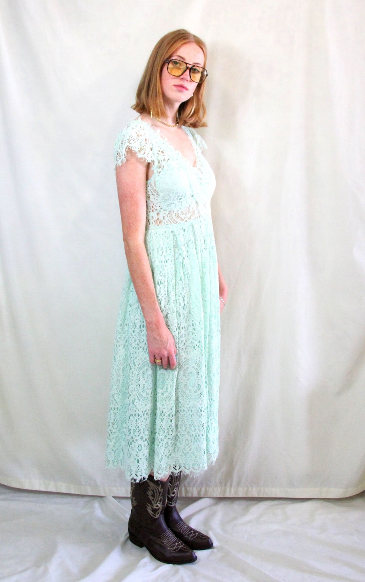 Rent mint green lace midi dress