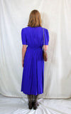 Rent vintage cobalt blue midi dress with elasticated back, back zipper and front decorative buttons