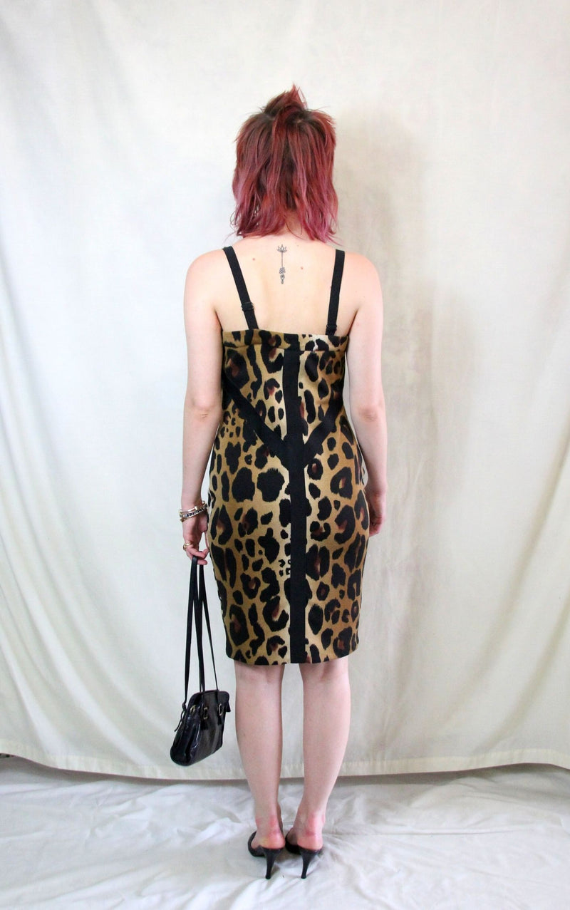 Rent Body Con Leopard Print Party Dress with detachable straps and front cups and back zip