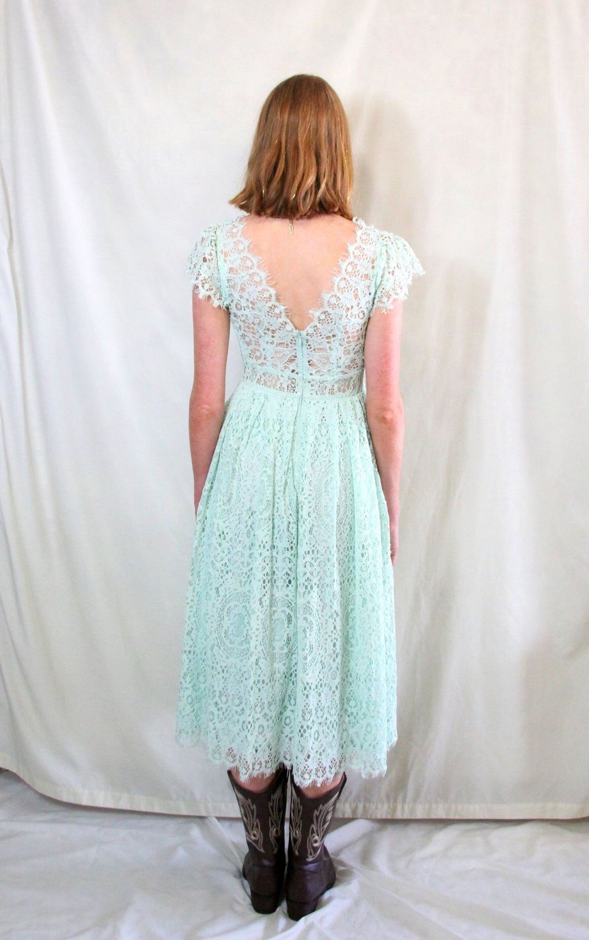 Rent mint green lace midi dress