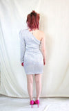 Rent silver embellished cocktail dress with back concealed zip and exaggerated shoulder detail