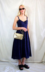 Rent Broderie navy blue midi summer skater dress with back zip and sweetheart neckline