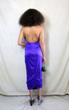 Rent Satin look bright purple maxi dress with high neck halter neck, backless button up detailed collar and back zip 