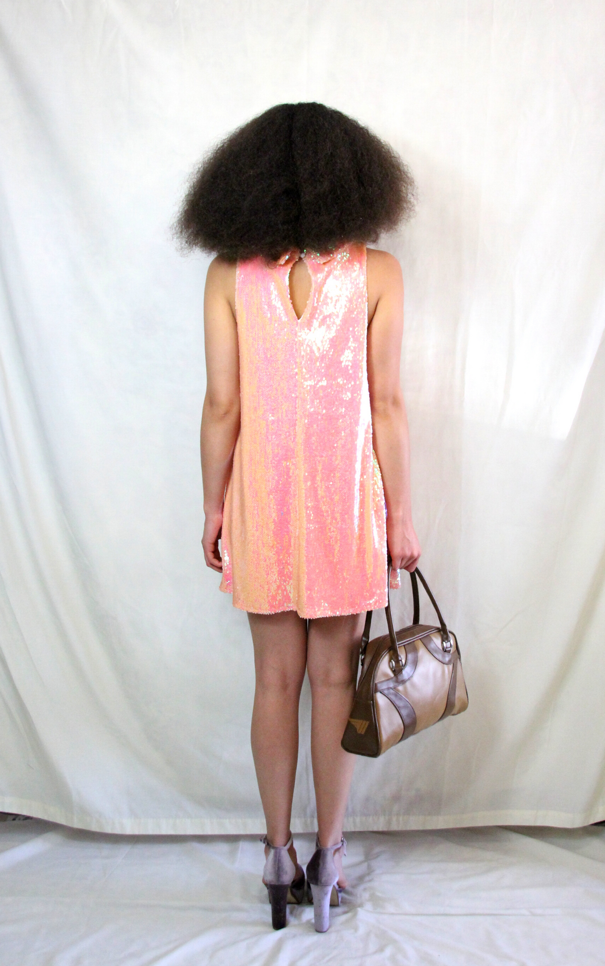 Rent orange Y2K sequin disco dress in swing style