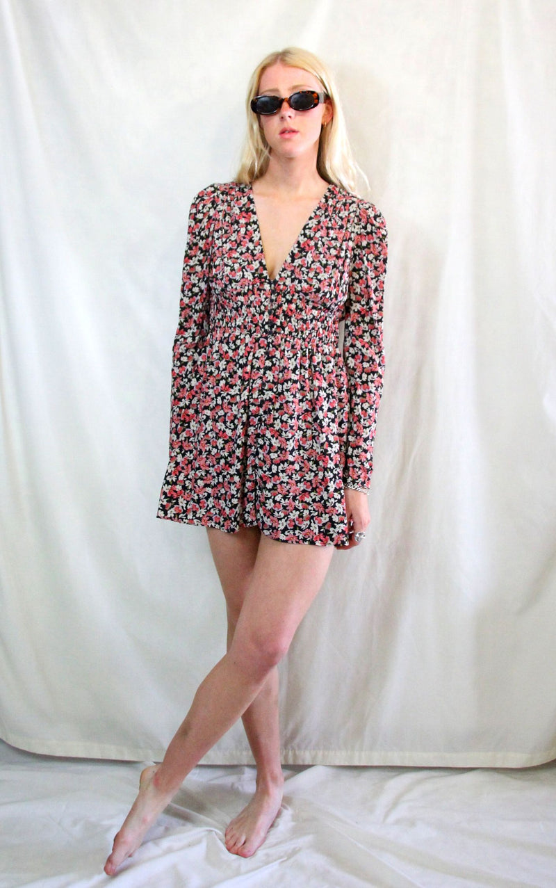 Rent Floral Tea Dress with long sleeves and shoulder pads