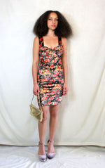 Rent Vintage floral rose print mini dress with built in bra cups