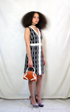 Rent Vintage 1960's style jacquard dress in black and white tile pattern