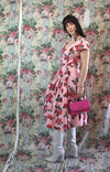 Rent 50's style pastel pink floral midi dress with matching belt