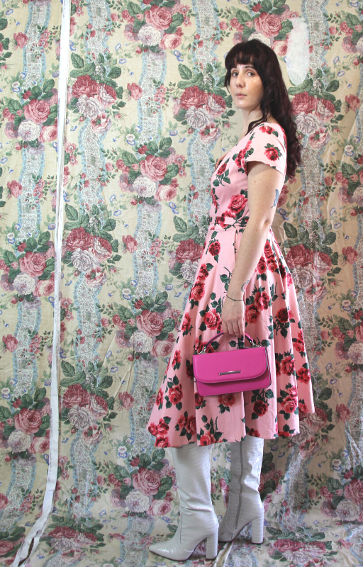 Rent Pink Floral 50's Midi Dress