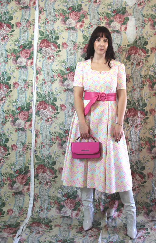 Rent 50's Style Midi Dress in pastel print, made at our Bristol Studio