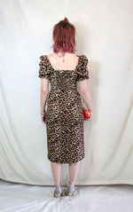 Leopard print midi pencil dress with front buttons with elasticated sleeves