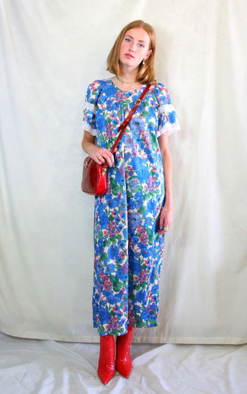 Rent Vintage Prairie maxi sun dress with scoop neck and lack trim sleeves