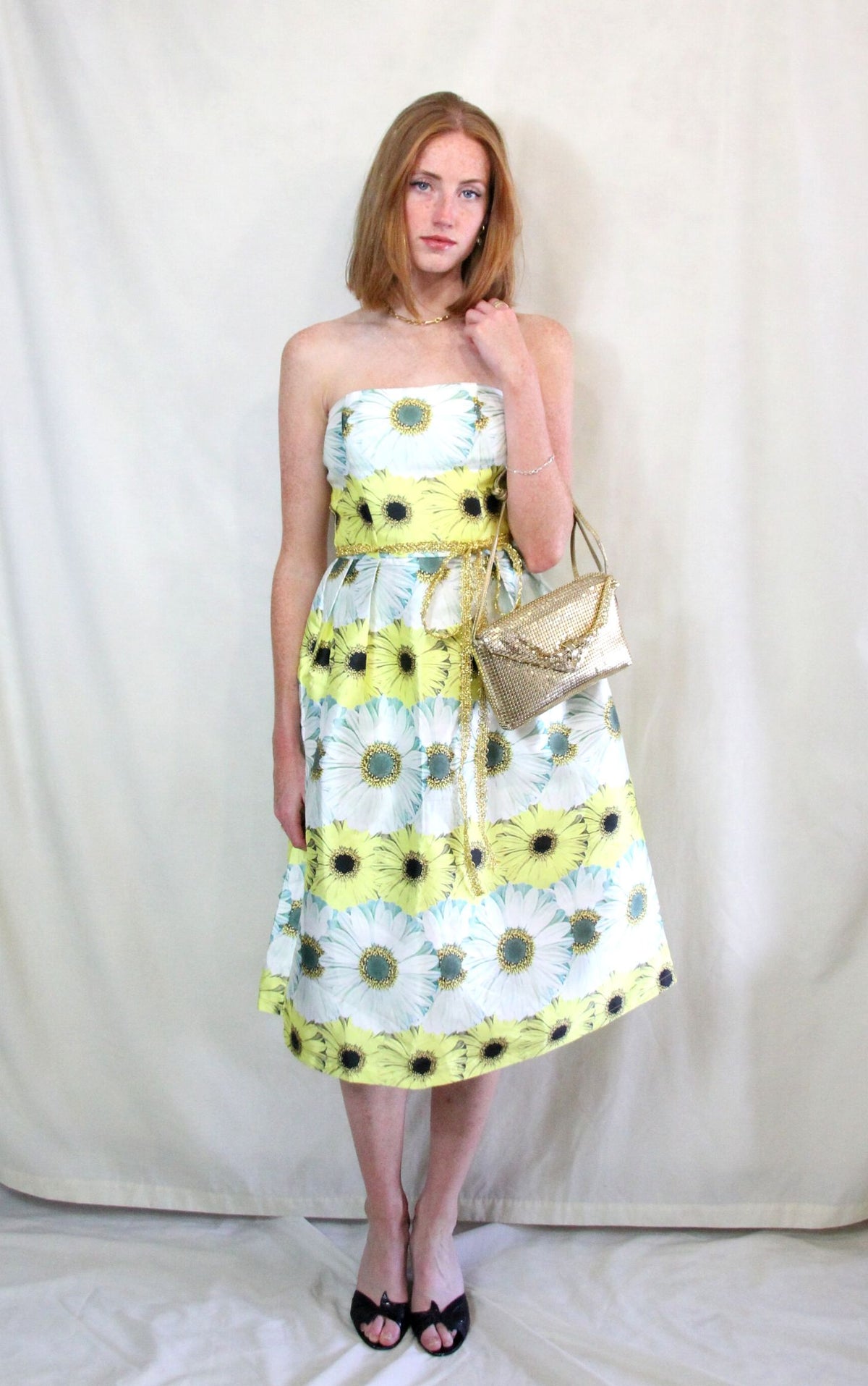 Rent sunflower print strapless prom dress