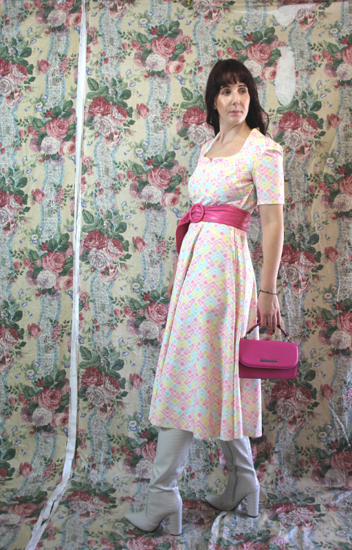 Rent 50's Style Midi Dress in pastel print, made at our Bristol Studio