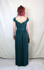 Rent emerald green pleat Bardot maxi prom dress with pleat skirt and back zip