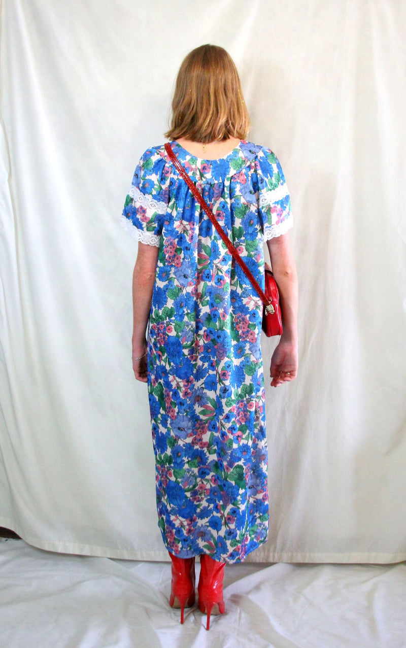 Rent Vintage Prairie maxi sun dress with scoop neck and lack trim sleeves