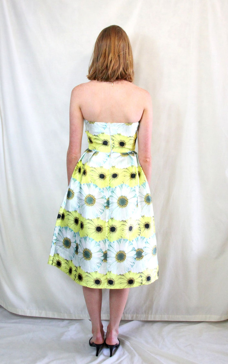 Rent sunflower print strapless prom dress