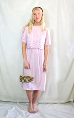 Rent vintage pastel pink tea dress with elasticated waist and top button to close