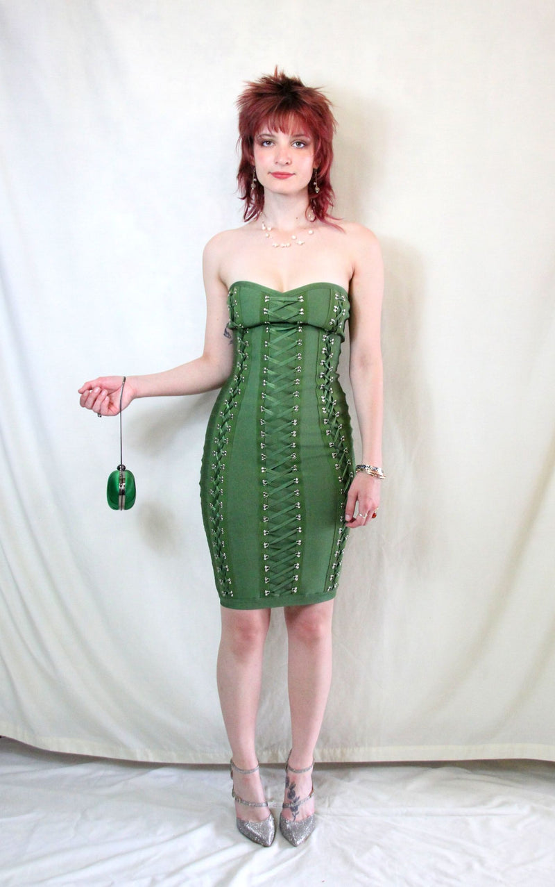Rent rayon bandage green dress