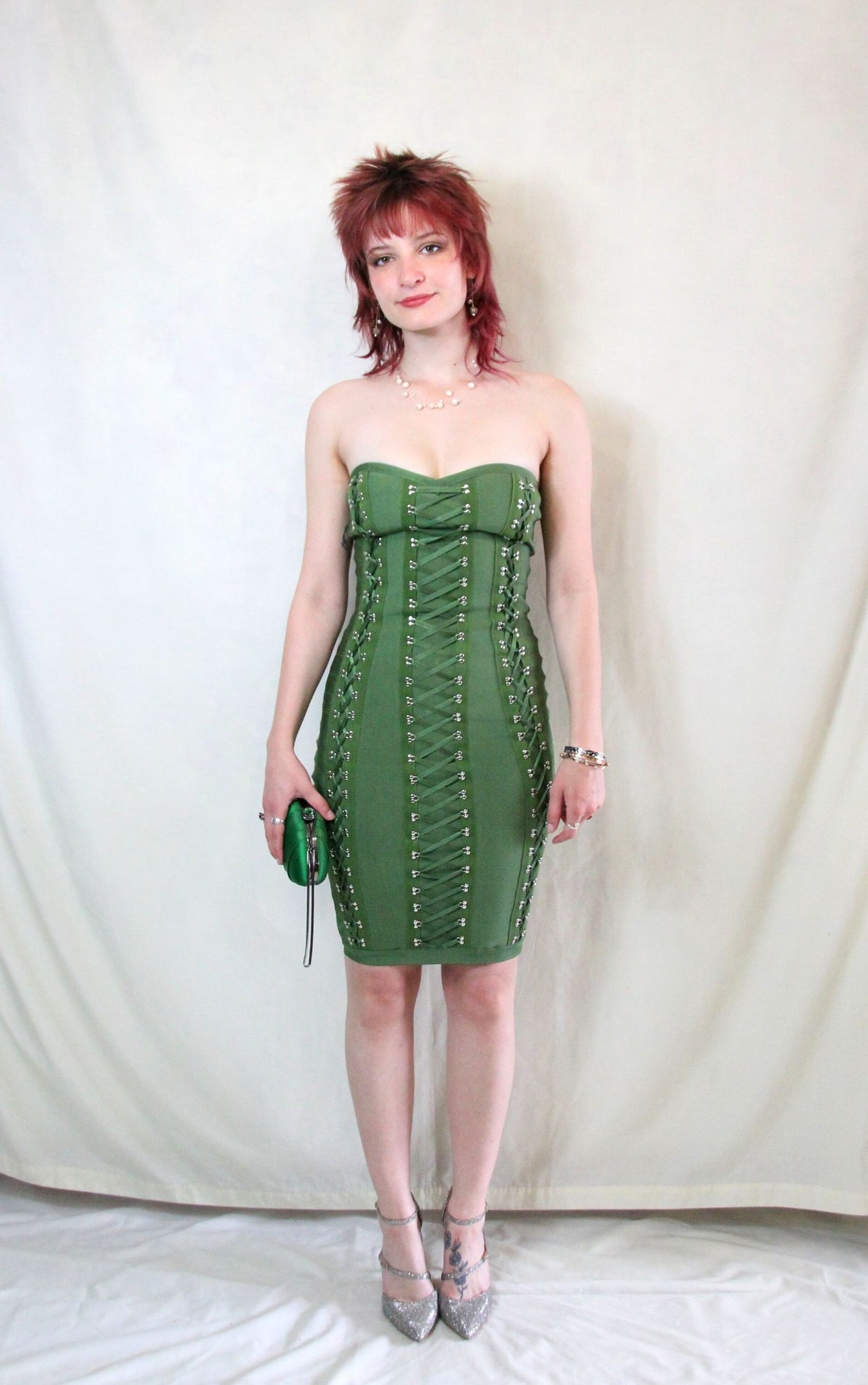 Rent rayon bandage green dress