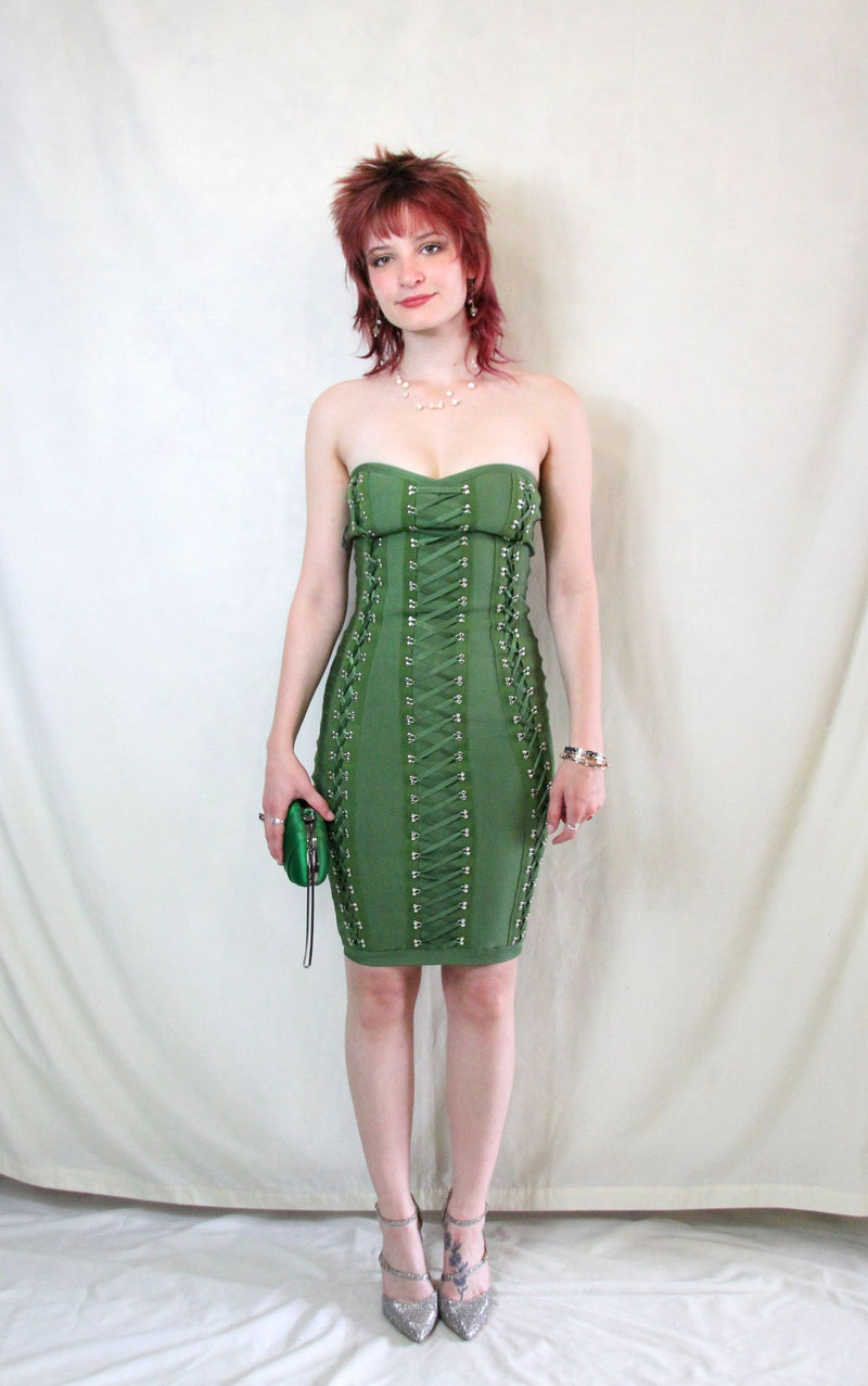 Rent rayon bandage green dress