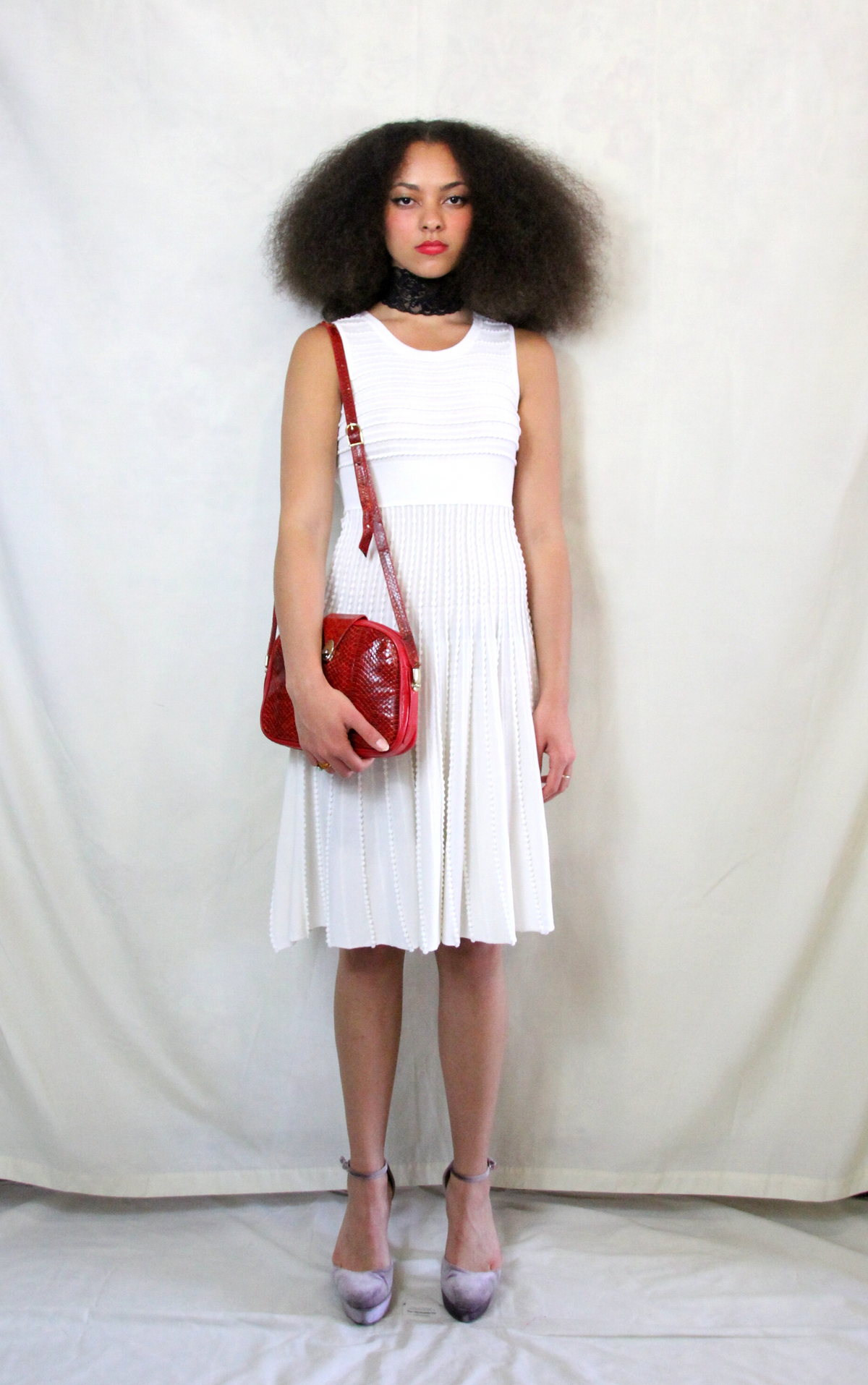 Cream Vintage 1990s midi sleeveless dress