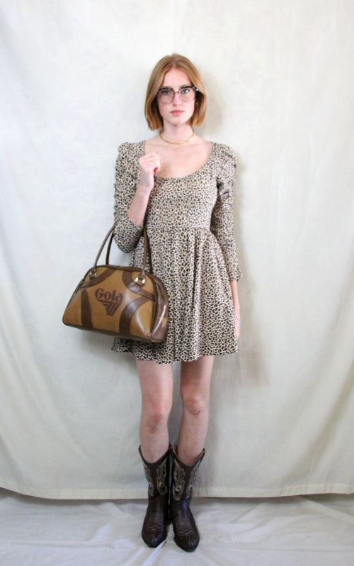 Rent Leopard print mini skater dress with square neck 3/4 Sleeves or long sleeved and swing style skater skirt