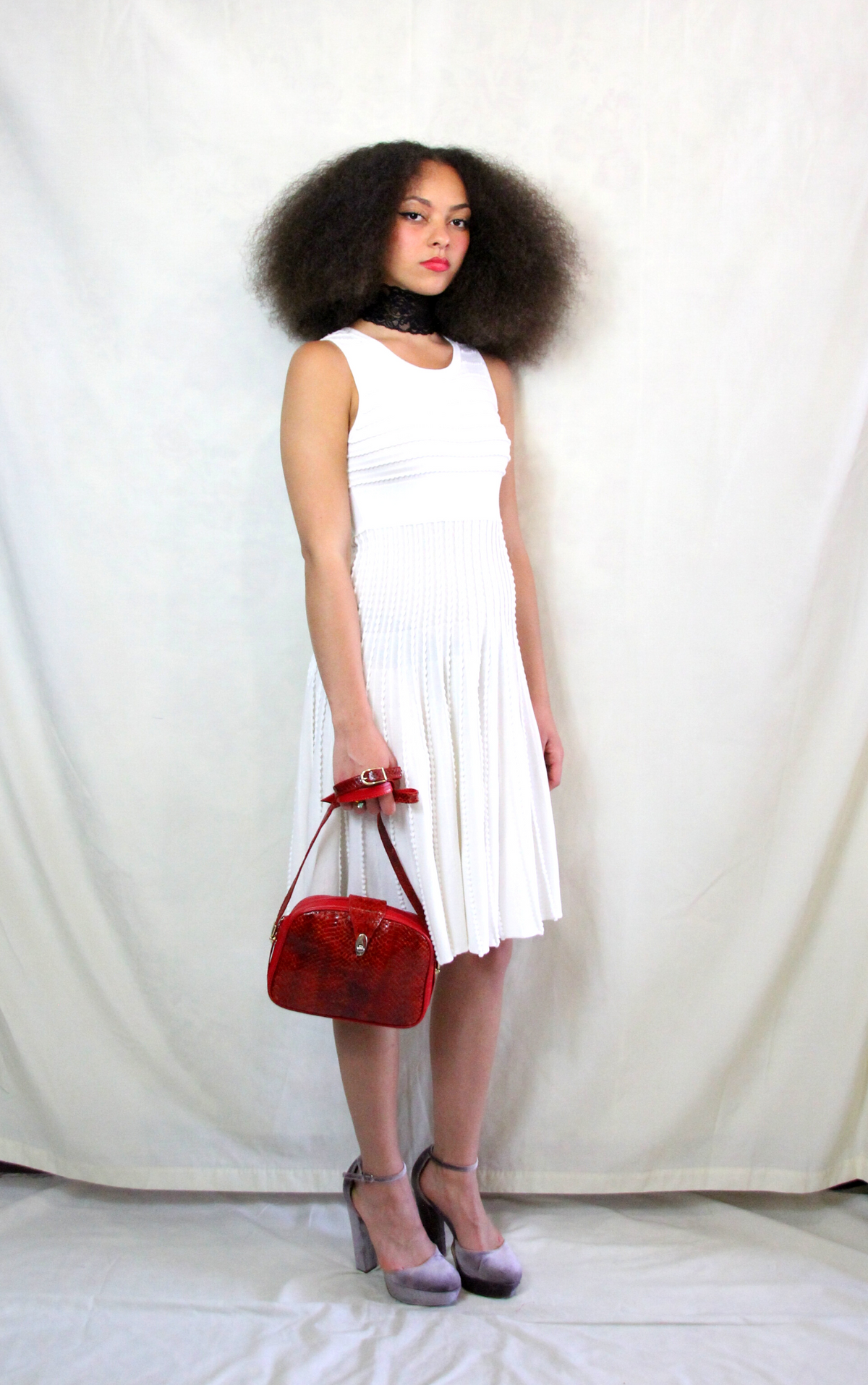 Cream Vintage 1990s midi sleeveless dress