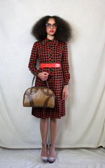 Rent 1970s Vintage dogtooth black, red and green print shirt dress