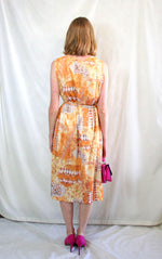 Vintage African orange and yellow tapestry style print dress with matching belt
