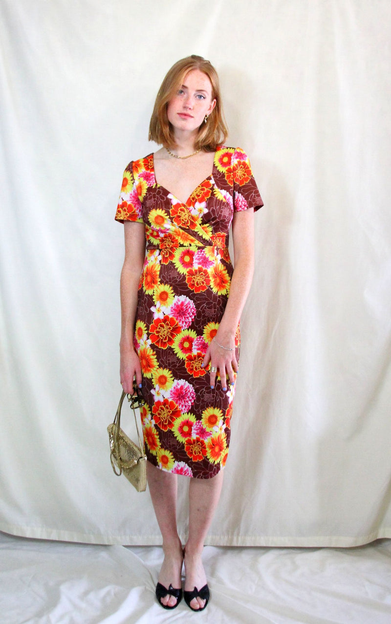 Rent 1970s Style Vintage Pencil Dress with bright floral print