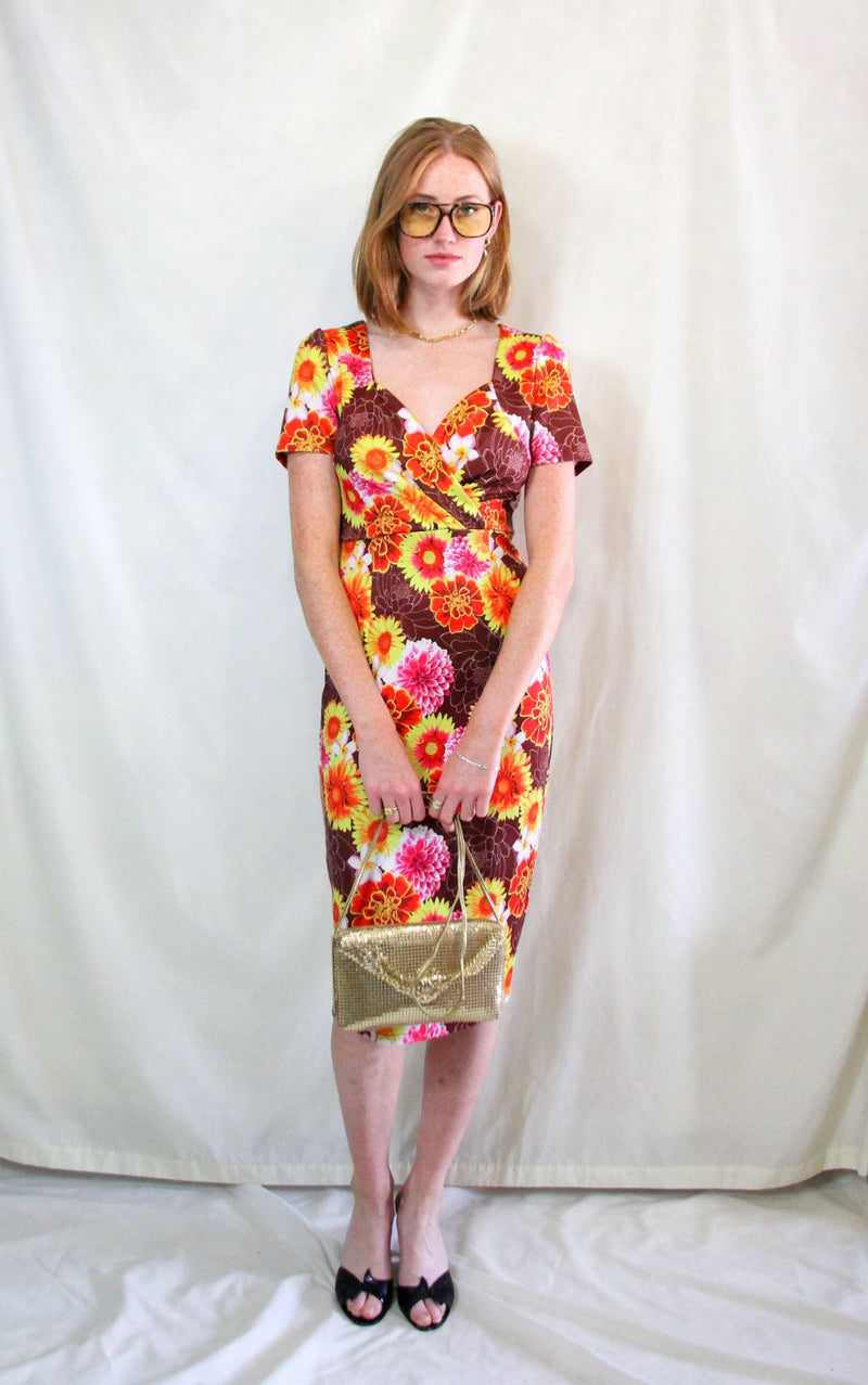 Rent 1970s Style Vintage Pencil Dress with bright floral print