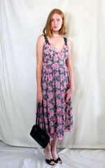 Rent pink and grey lace midi dress with cross over neck and customised straps  Size 10