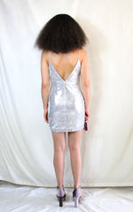 Rent silver embroidered sequin mini dress with elasticated spaghetti straps