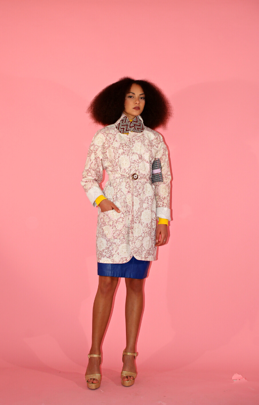 Rent upcycled floral lightweight trench coat with matching waist tie and invisible pocket