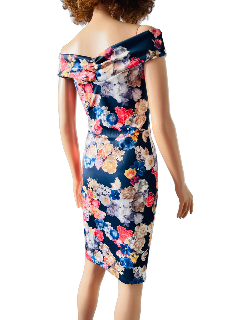 Rent floral body con bardot dress