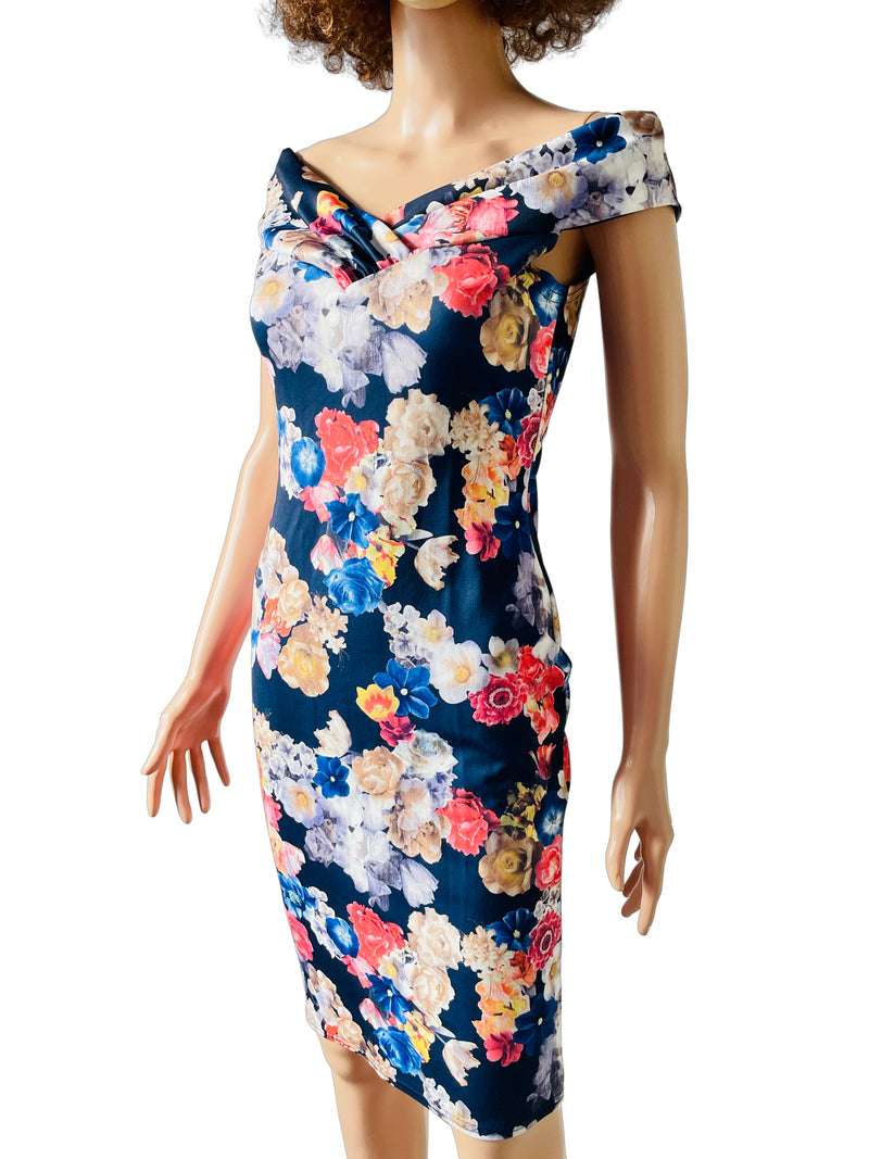 Rent floral body con bardot dress