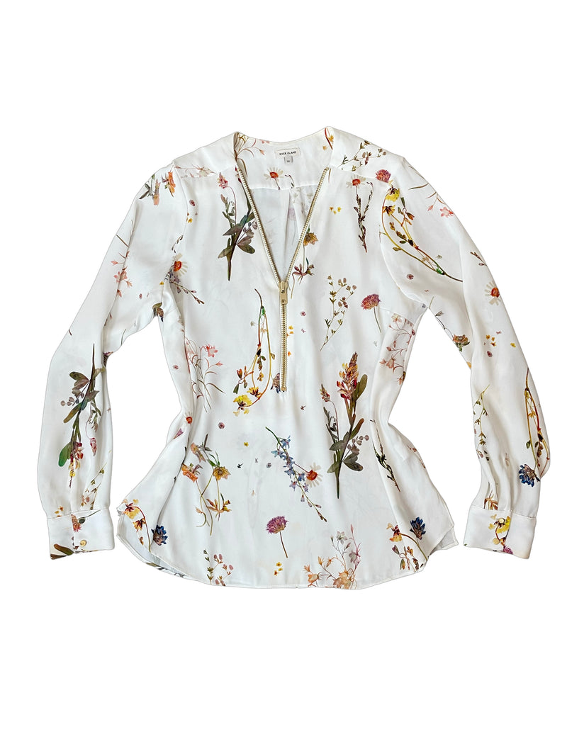 Rent Cream Floral Long Sleeves Blouse Size 10