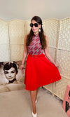 Rent Vintage and Pre-loved Dresses Rent Vintage 1960's mod dress with woven aztec top and bright red pleated skirt 