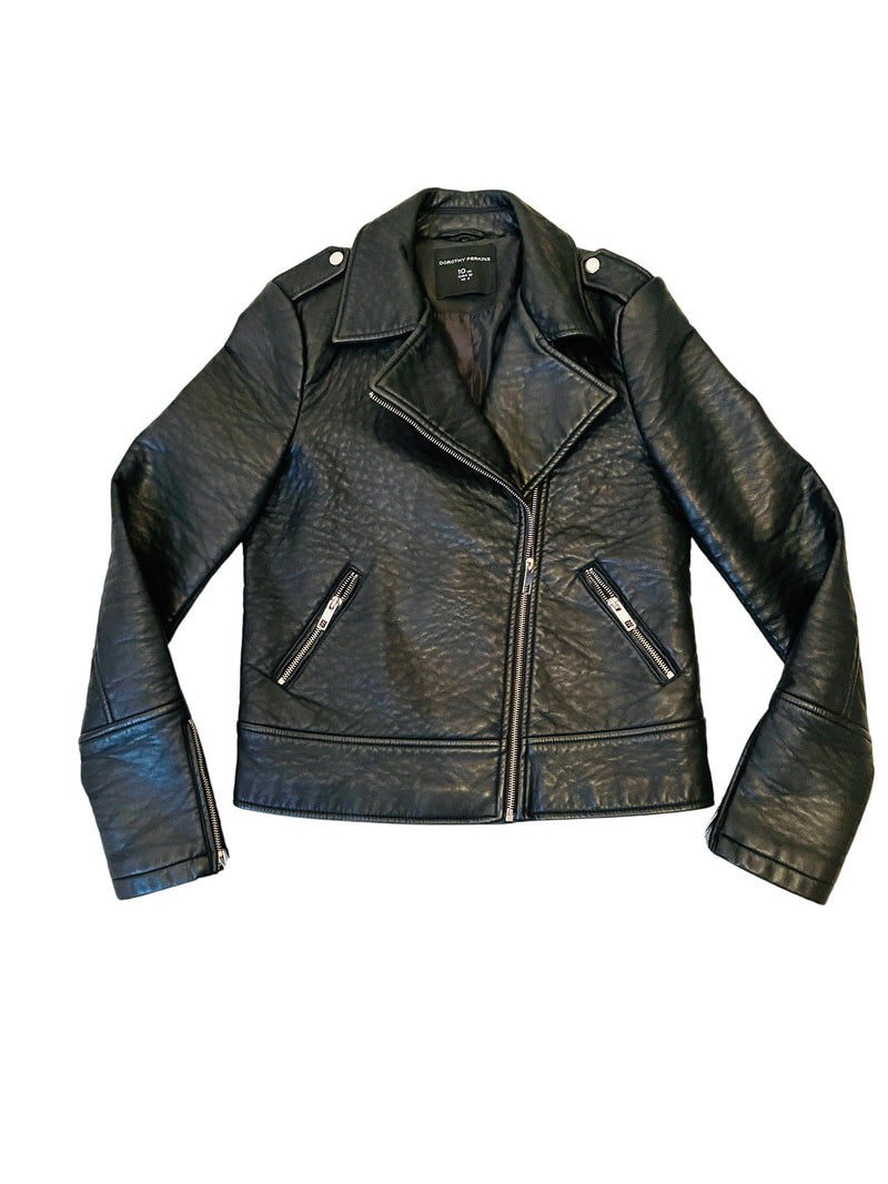 Rent Black Faux Leather Biker Jacket Size 10 to 12