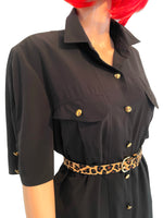 Vintage 1980s black midi shirt dress