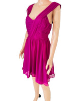 Magenta purple floaty skater dress with cross front and abstract straps