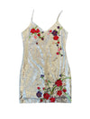 Rent Vintage and Pre-loved Dresses Rent silver embroidered sequin mini dress with elasticated spaghetti straps
