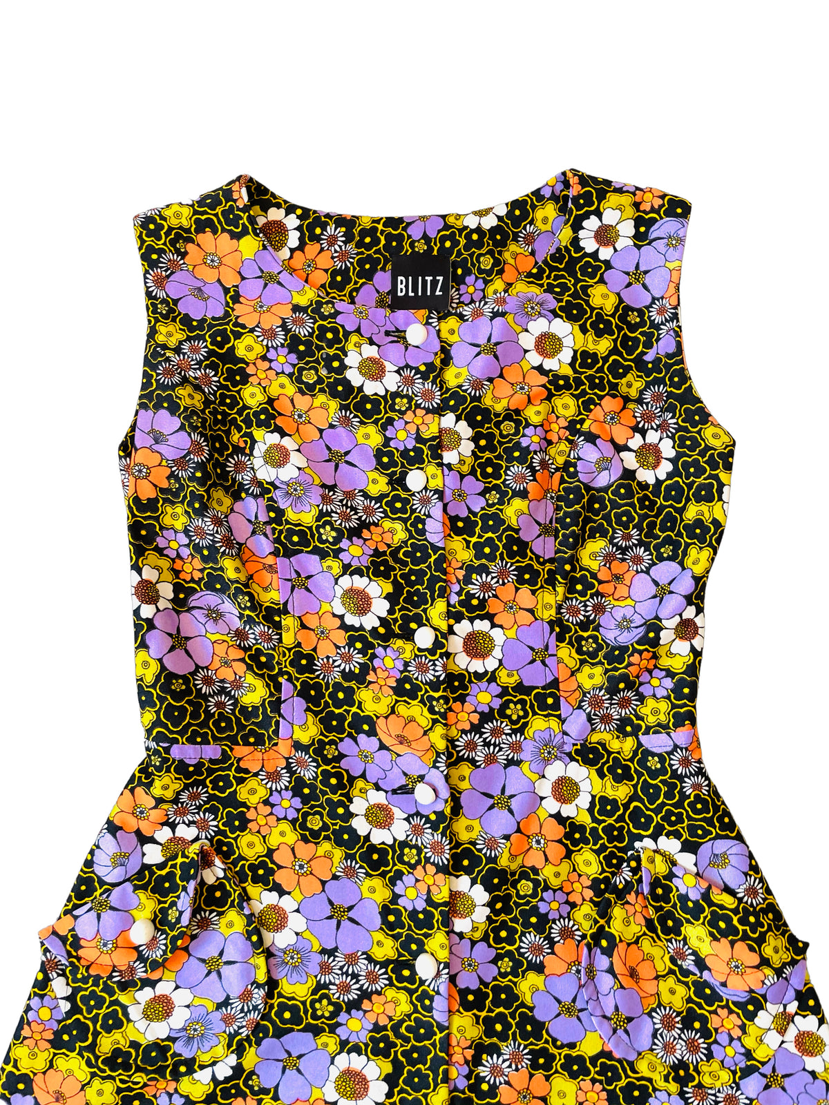 Rent Vintage and Pre-loved Dresses Vintage 1970s flower power orange and purple sleeveless dress