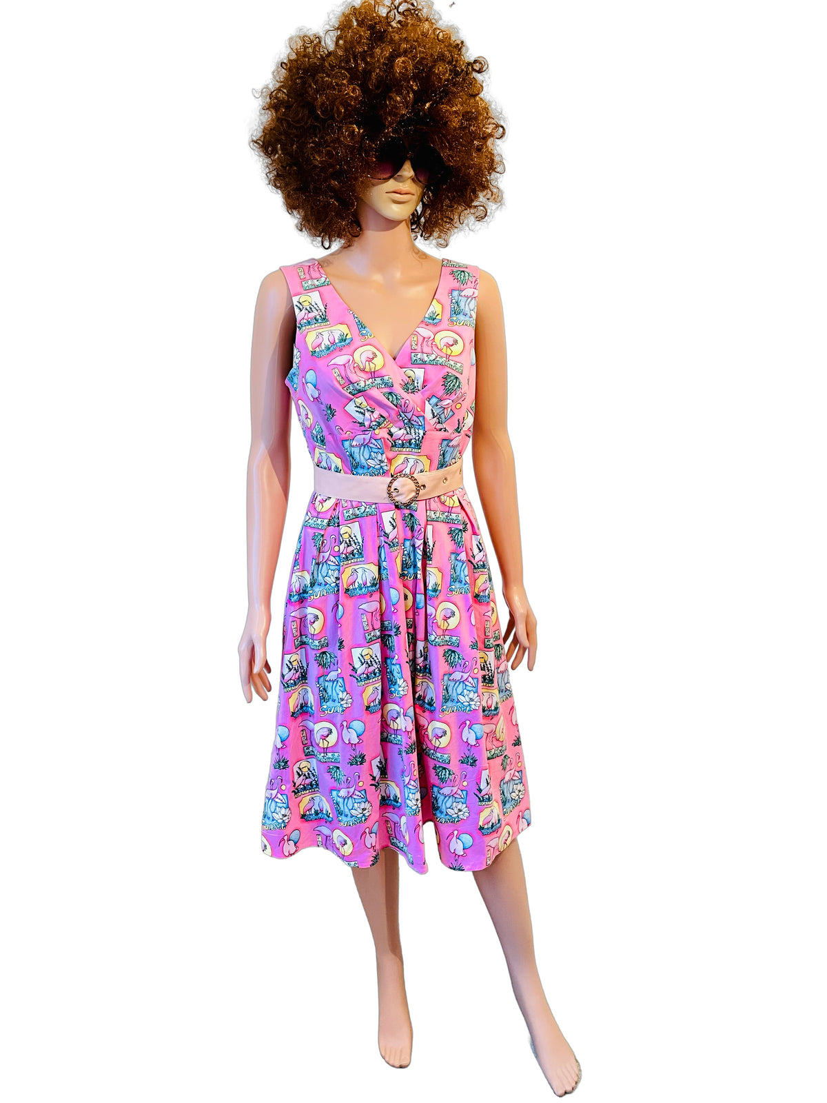 Vixen 1950s flamingo print dress