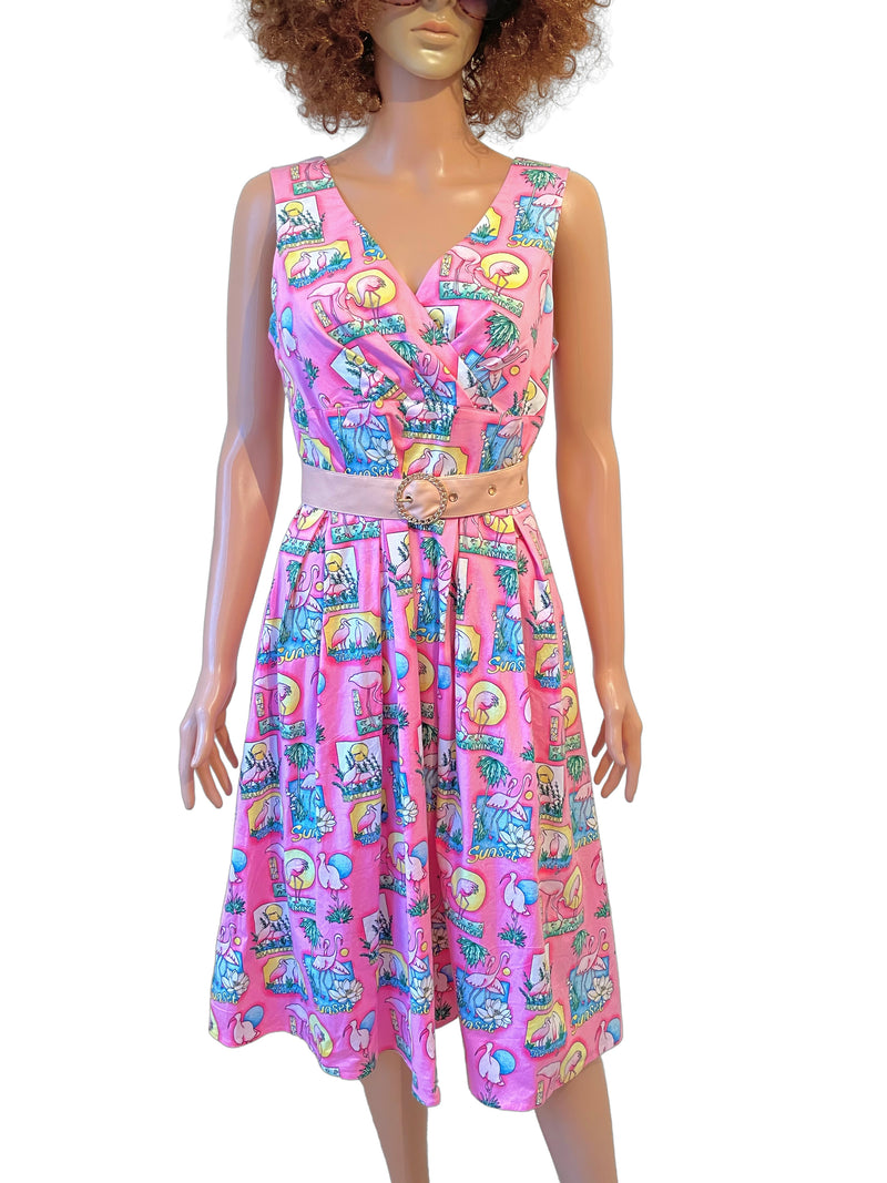 Vixen 1950s flamingo print dress