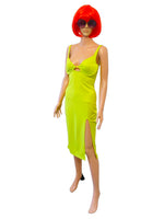 Rent Vintage and Pre-loved Dresses Rent neon green Midi Body Con Dress with Underwired built in Bra cups