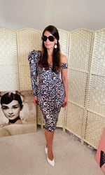 Rent Vintage and Pre-loved Dresses Rent Asymmetric and Bardot leopard print midi dress