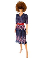 Rent Vintage Purple Floral Midi Dress Size 14