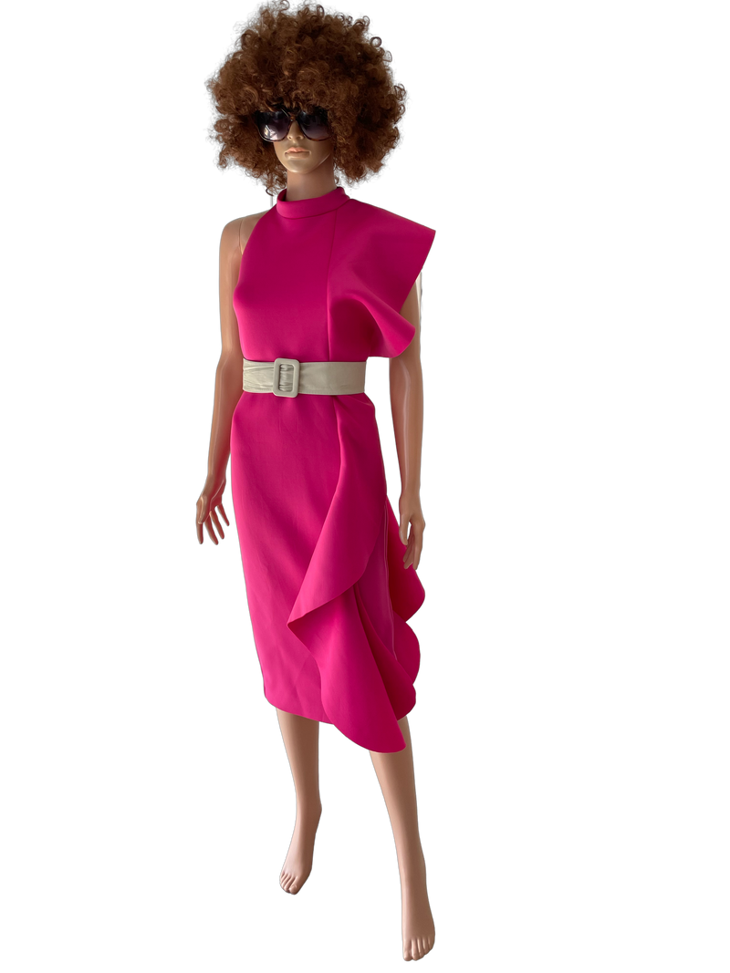 Cherry pink midi body con dress in scuba material